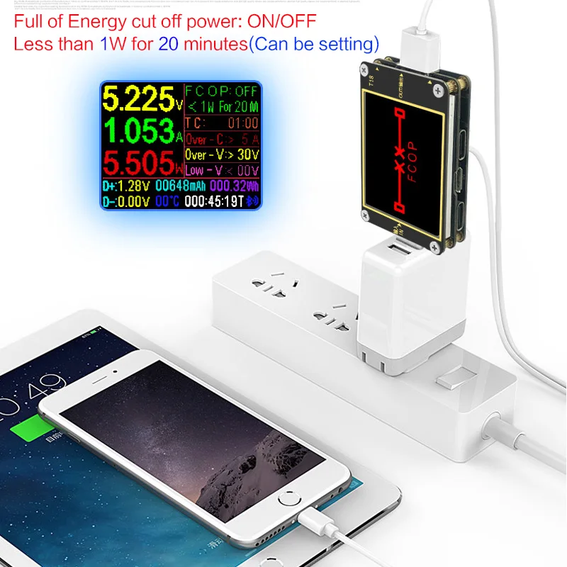 Voltímetro Digital e Amperímetro Detector De Tensão Do Banco De Potência, Testador USB, Temporizado Medidor De Corte De Energia, USB 3.0, 1.8\