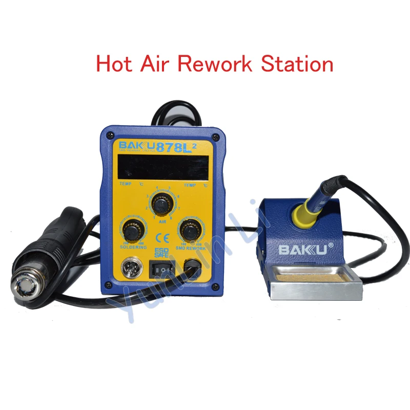 Digital Display SMD Brushless Heat Air Rework Station 2 in 1 Soldering Iron Hot Gun Cell Phone IC Repair Station BK-878L2