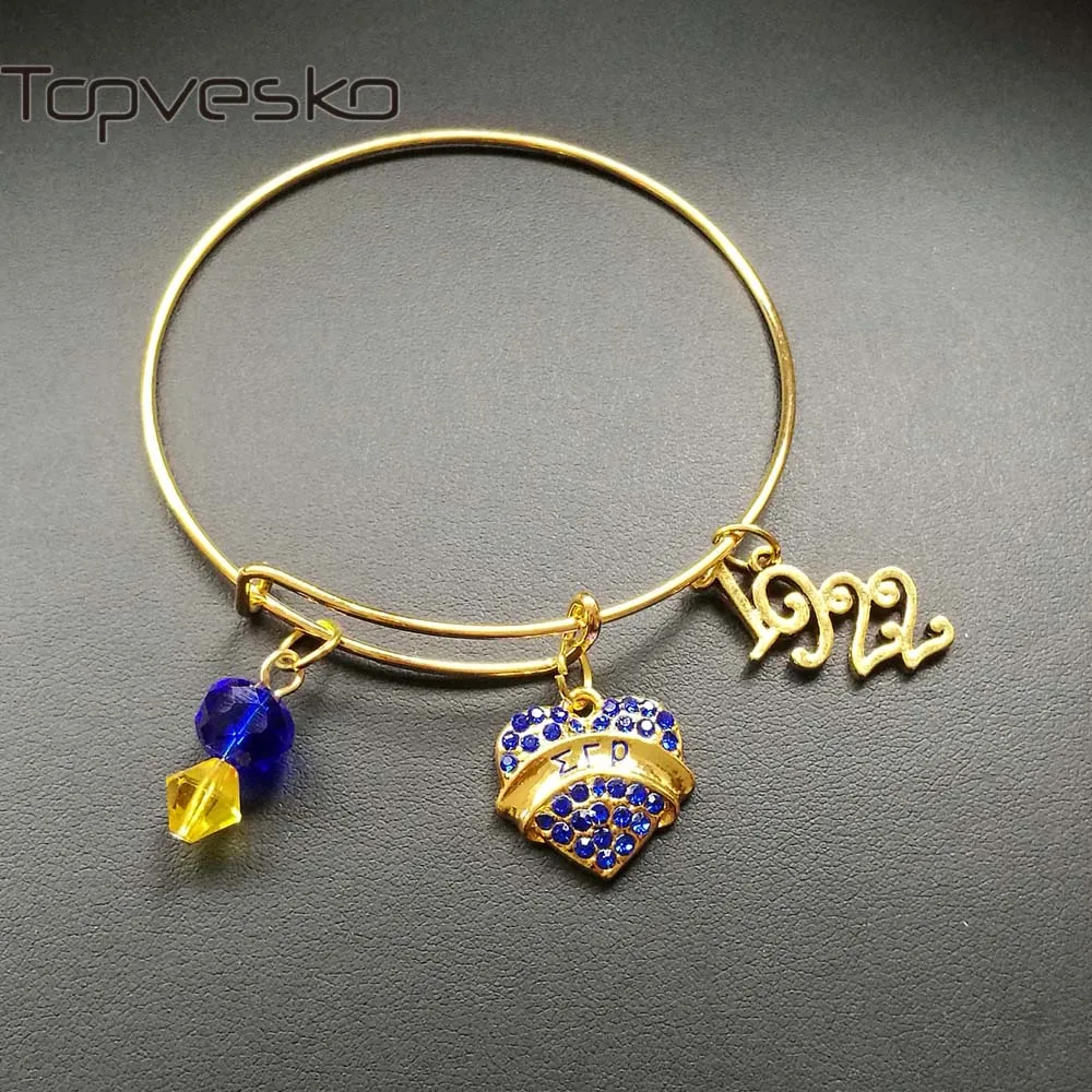 Topvekso Greece Greek Sorority Sigma Gamma Rho 1922 charm Adjustable Bangle Bracelet Jewelry