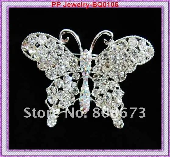 

Factory Cheap price!(60pcs/lot)Rhodium plated Luxury crystal Alloy Butterfly Booches!