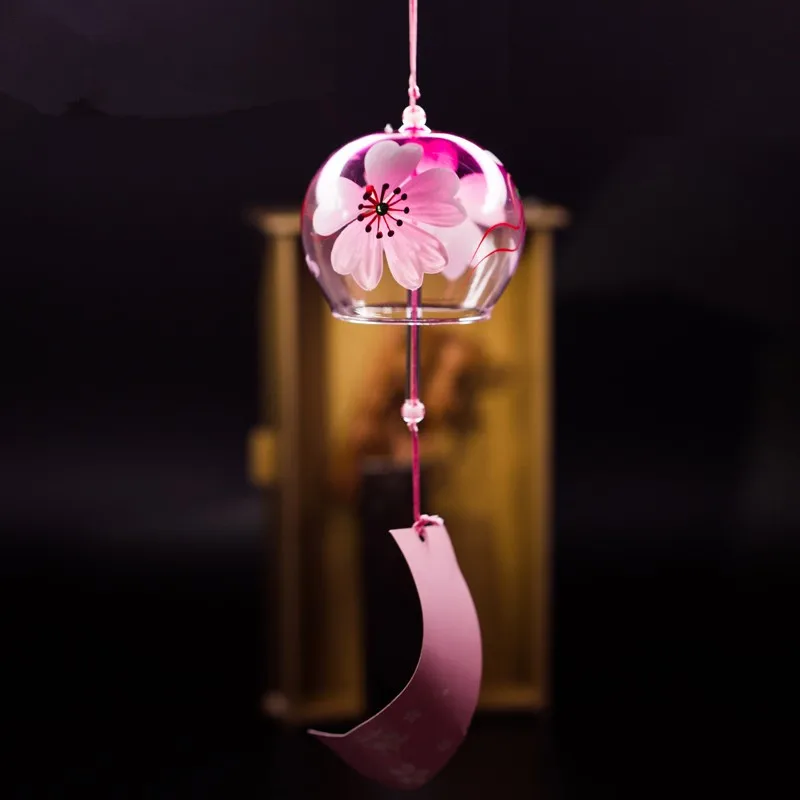 8pcs/pack 7*8cm Japan Style Glass Bell Hand Drawing Praying Windchime Friend Gift Handmde Glassware Hanger Home Decorative