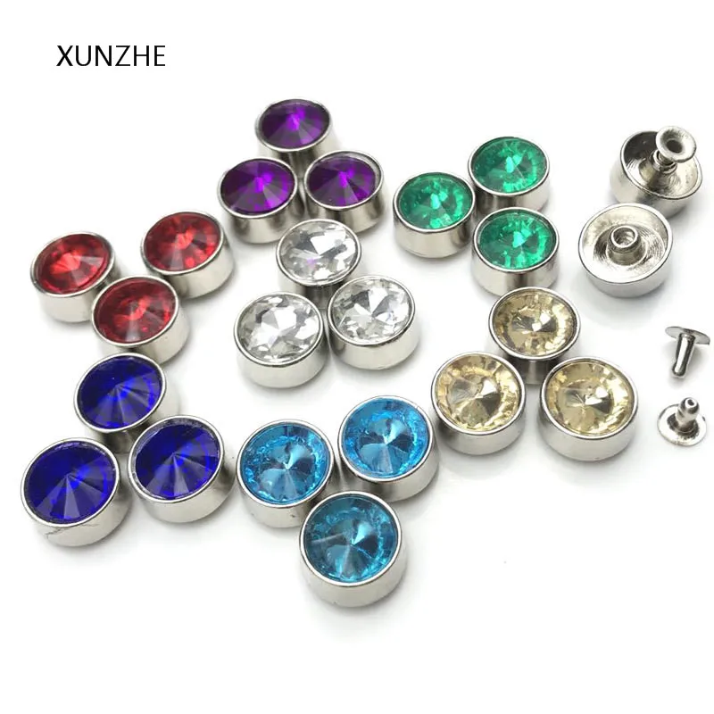 XUNZHE 20PCS 12mm Alloy inlaid diamond round rivet studs for clothes screws for belts rivets for clothes pearl jewelry set