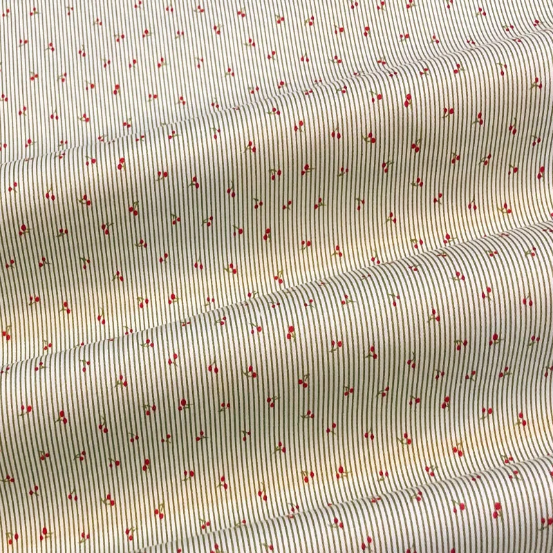 Graceful Pink Green Stripe Fruit Cherry Printed Cotton Fabric 50x160cm For DIY Sewing Bedding Quilting Cloth Decoration