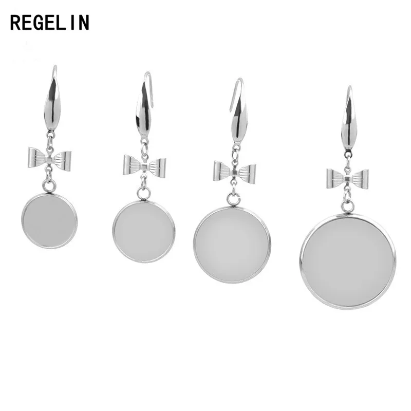 REGELIN Stainless Steel Earring Settings Cabochon Base Blank Fit 12/14/16/18/20mm Cabochon Cameo DIY Ear Jewelry Making Findings