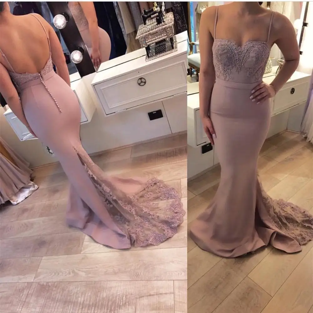 Vestido largo de dama de Honor con tirantes finos para mujer, vestido Sexy largo de sirena con botones en la espalda, precio al por mayor, 2019