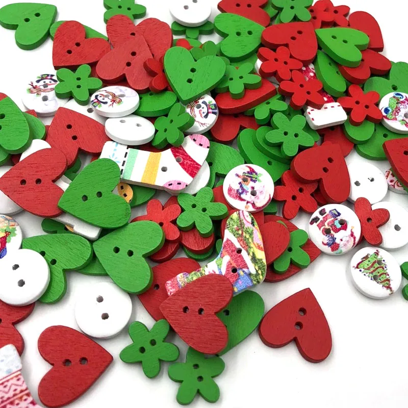 50pcs/lot Green/Red Mixed 2-Hole Wooden Buttons Love Heart Pattern Decorative Buttons Fit Sewing DIY Scrapbooking Craft WB488