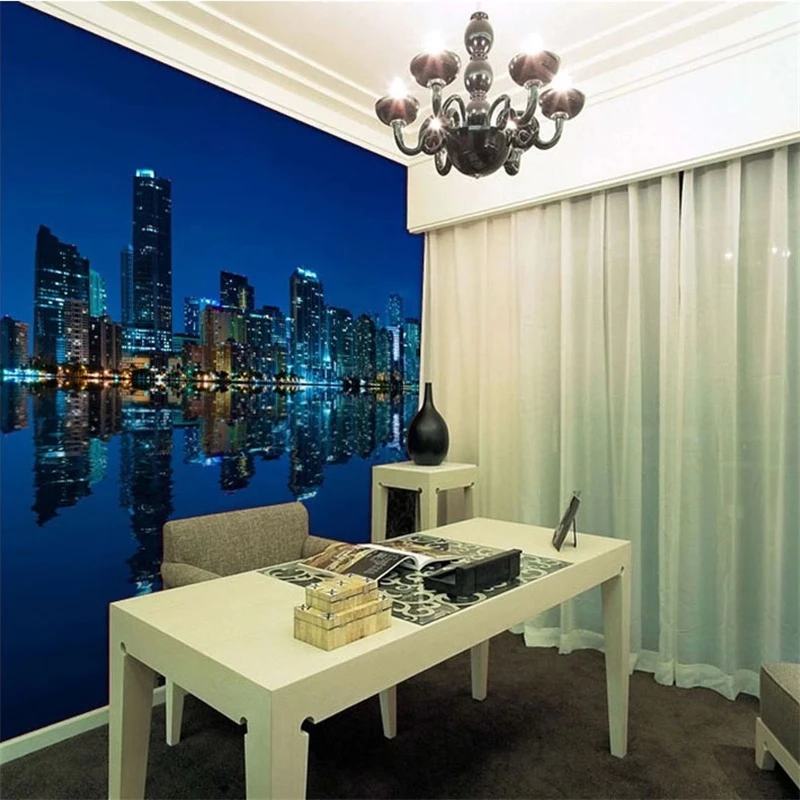 

beibehang 3d flooring papel de paede TV living room sofa HD photo Wallpaper night city at night 3d mural wall papers home decor