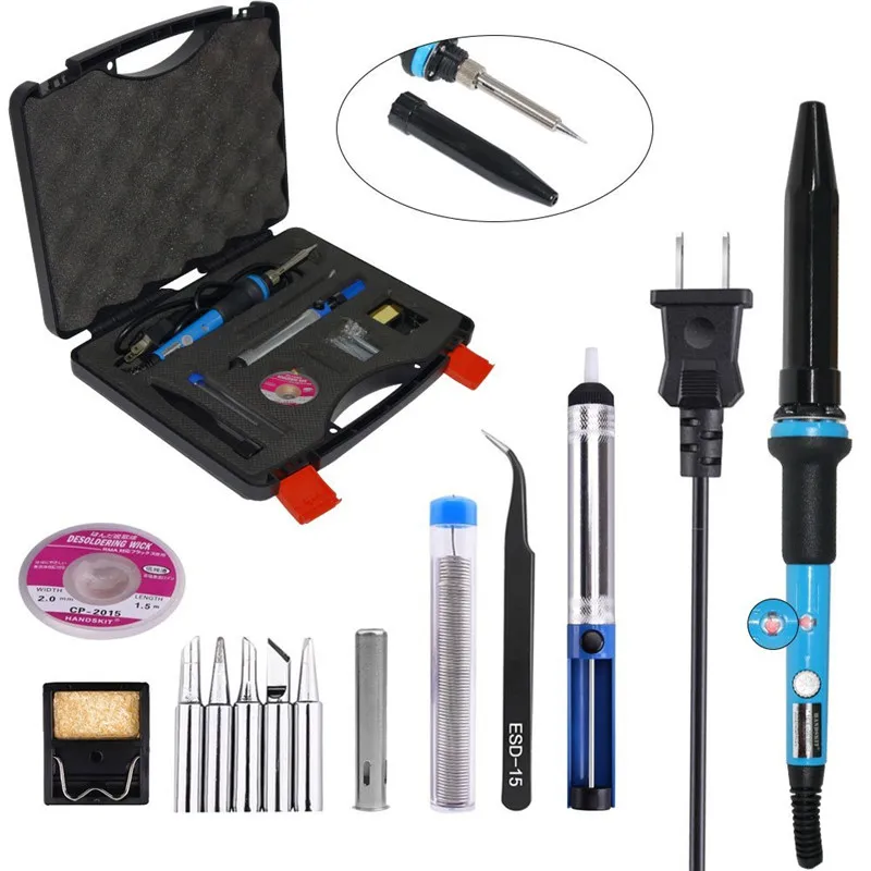 60W temperatura ajustable Soldador eléctrico Set soldadura Estación de soldadura calor lápiz herramienta de reparación Kit Soldador electrico nuevo