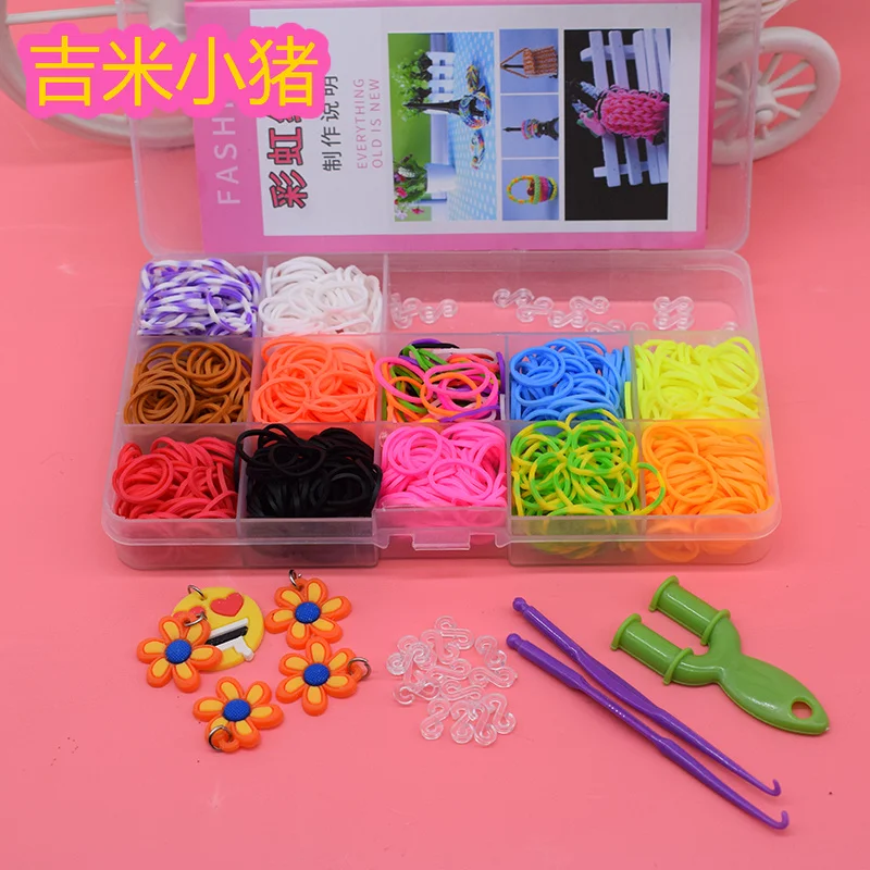 600PCS 12 Color Loom Bracelet Toys For Children Rubber Band Kits Craft Toy 1Hook Colorful DIY Loom Bracelets Girl Hair Band Gift