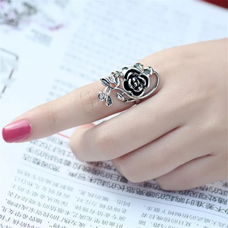 Romantic Fashion Wedding Jewelry Rose Flower Rings for Women Stainless Steel Silver Color Plant Flower Rings