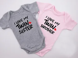 Cute Twins Baby Bodysuit I LOVE MY TWIN SISTER and BROTHER Printed Cotton Twins Baby Clothes Newborn Boys Girls Romper 0-18M