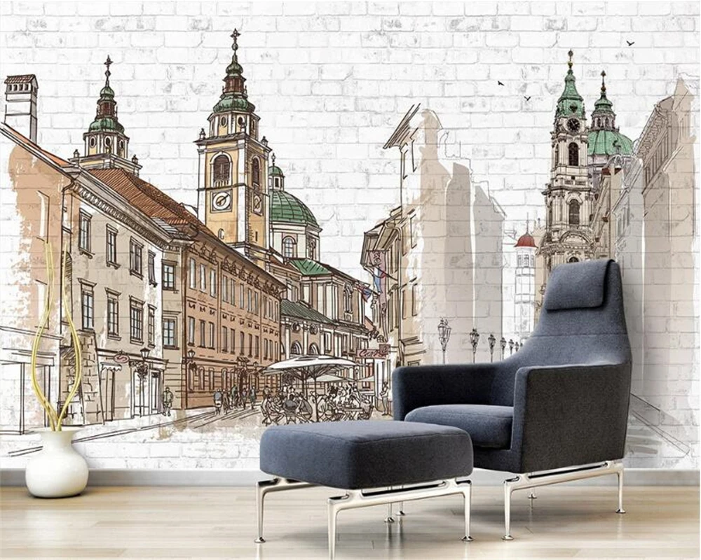 

beibehang Interior painting personalized retro wallpaper Hand painted European city Nordic background papel de parede wall paper