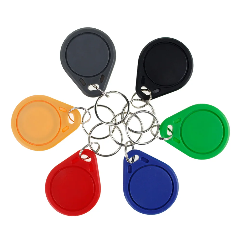 100pcs RFID keyfobs 13.56 MHz keychains NFC tags ISO14443A MF Classic® 1k nfc access control token smart keycard six colors