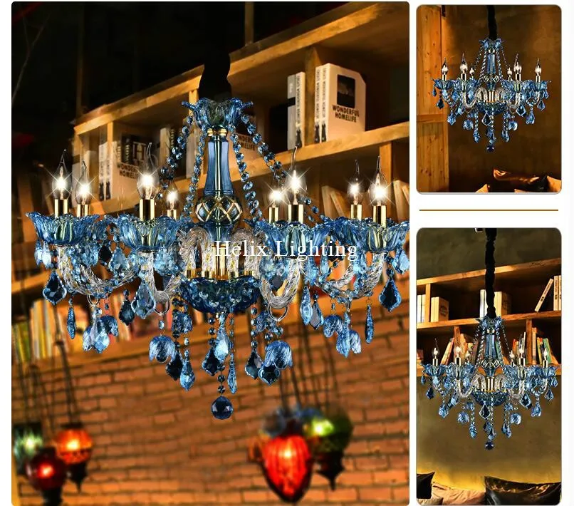 Modern E14 European Blue Clear Crystal Chandelier Lighting Blue Crystal Chandelier For Bedroom Dinning Room Lounge Light