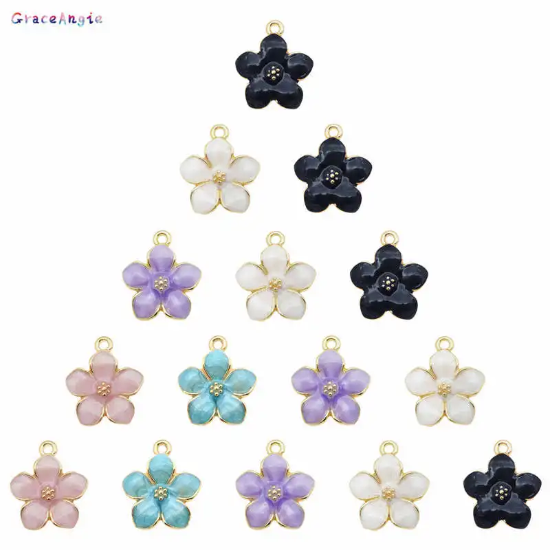 GraceAngie 10-20pcs Alloy Colorful Flower Shape Pendant Enamel Necklace Bracelet Charms Mixed DIY Accessories Jewelry Findings