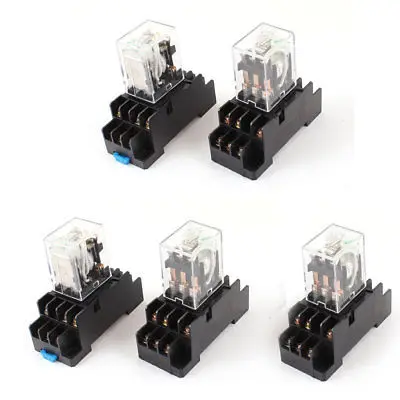 

5Pcs DC 220V Coil 3PDT 11Pin Green LED General Purpose Power Relay w Socket Base