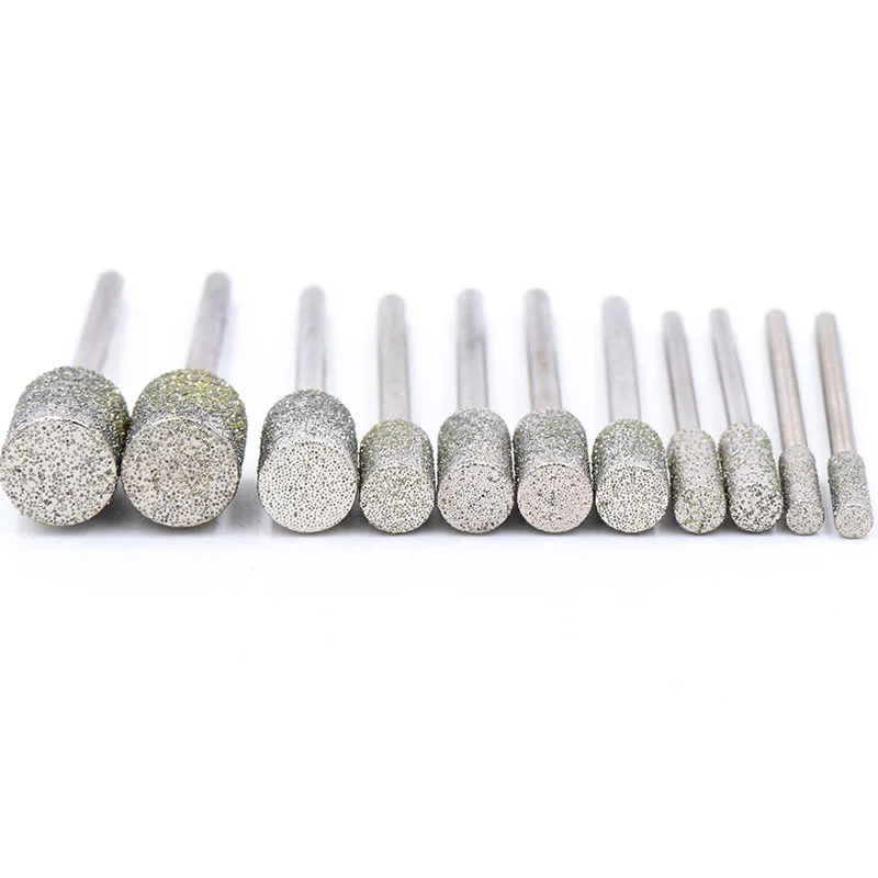 Brocas de diamante de esmerilhamento, 10 peças 2.35/3mm, agulha de ponto de gravura, brocas de pedra de jade de vidro, ferramentas rotativas, uma agulha