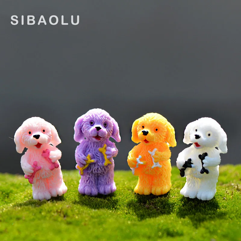 4pc/lot Curly Hair Dog Miniature Figurine stand walk sit DIY Accessories Doll House Decoration Simulation animal models toy