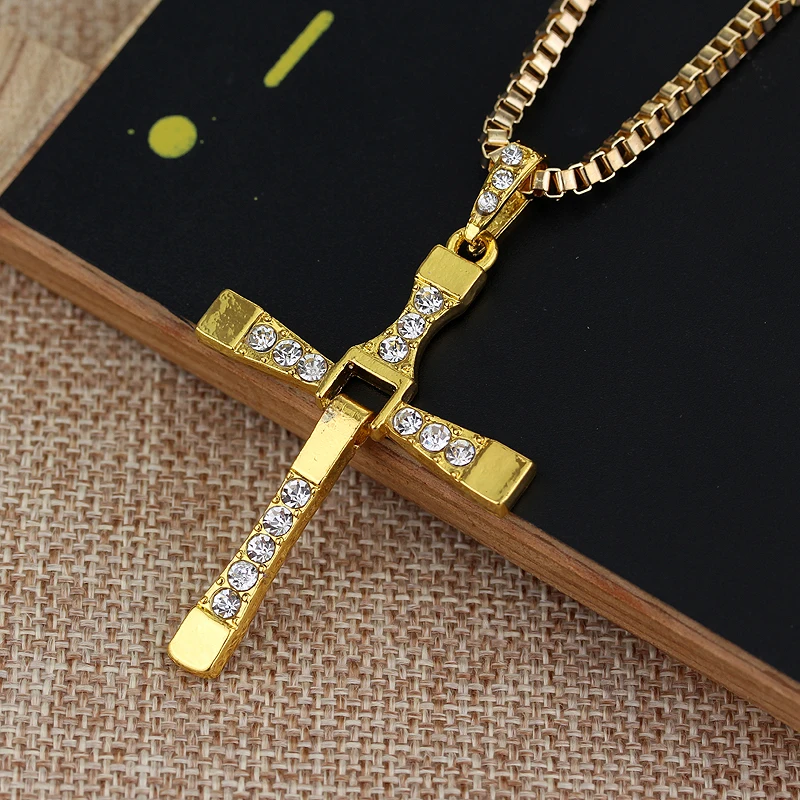 The Fast and The Furious Toretto Male Crystal Necklaces & Pendants Fashion Movie Jewelry Men Classic Cross Pendant Necklace
