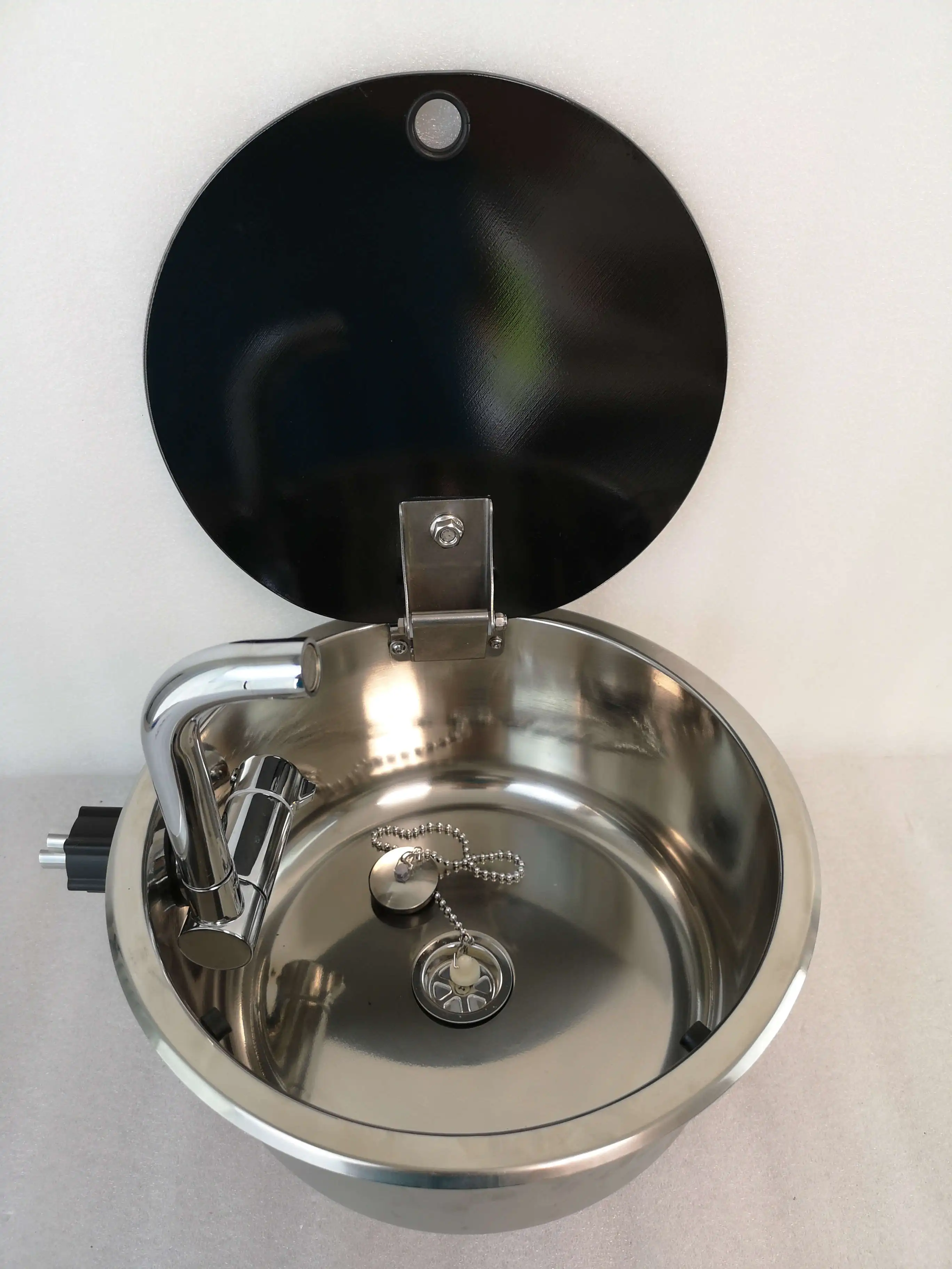Stainless Steel Sink with Tempered Glass Lid ф300*130mm GR-532C Boat Caravan RV