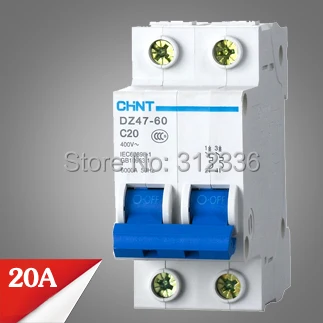 Free Shipping circuit breaker DZ47-60 C20 2P 20A  2 pole domestic C type small air switch unipolar  Electric shock protection