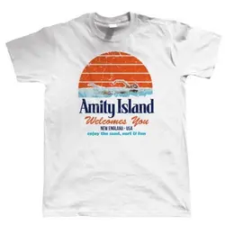 New Arrival Men'S Fashion Amity Island Mens Funny T Shirt, Shark Jaws Quints Retro Movie Gift For Him Dad Summer Tee Shirt