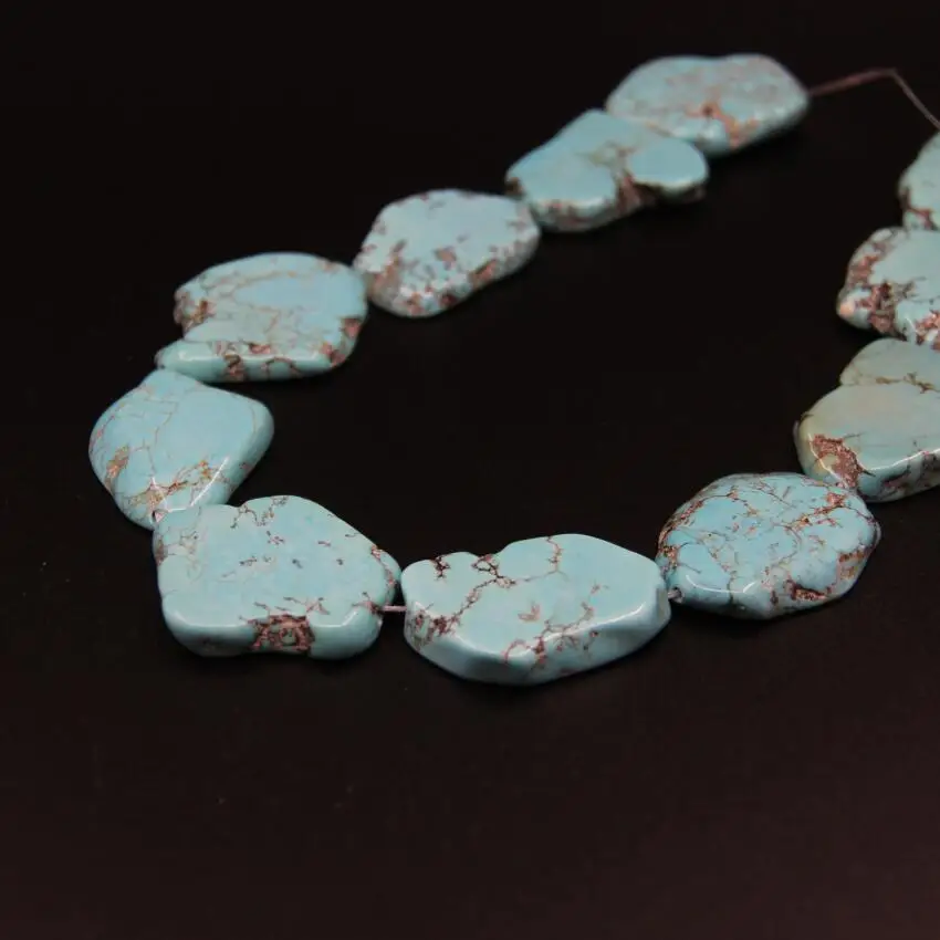 

2Strands/Lot Natural Blue Turquoises Slab Slice Loose Beads,Raw Magnesite Howlite Nugget Pendant Beads For DIY Necklace Jewelry