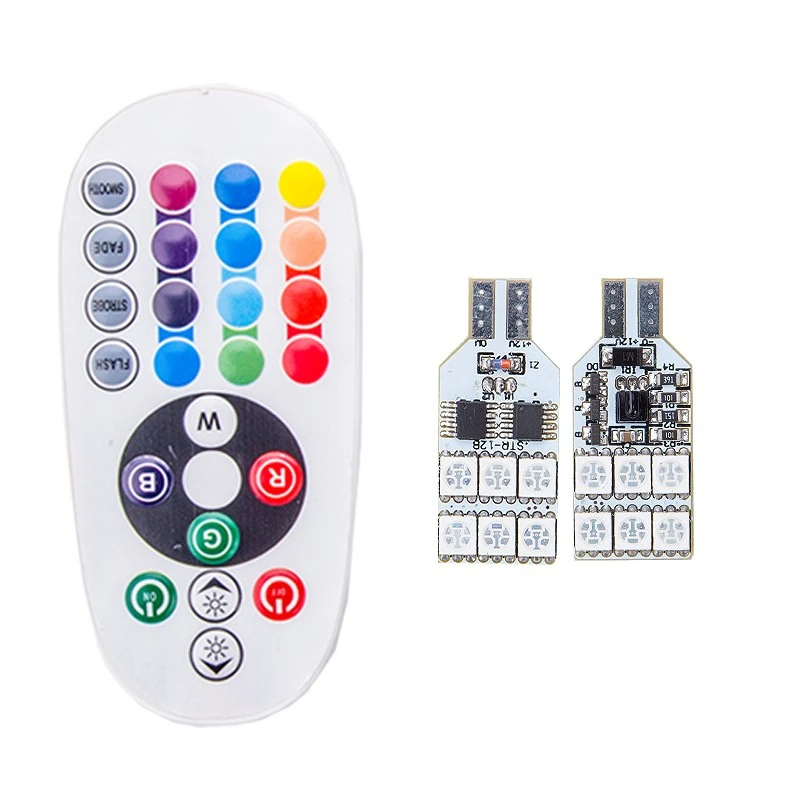 2x Remote Control T10 5050 12 LED RGB Car Wedge Dome Light Interior Reading Lamp Universal