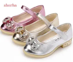 Children Princess Glitter Sandals New Princess Kids Girls Shoes Square Heels Dress Shoes Party Shoes Pink/Silver/Gold big Size