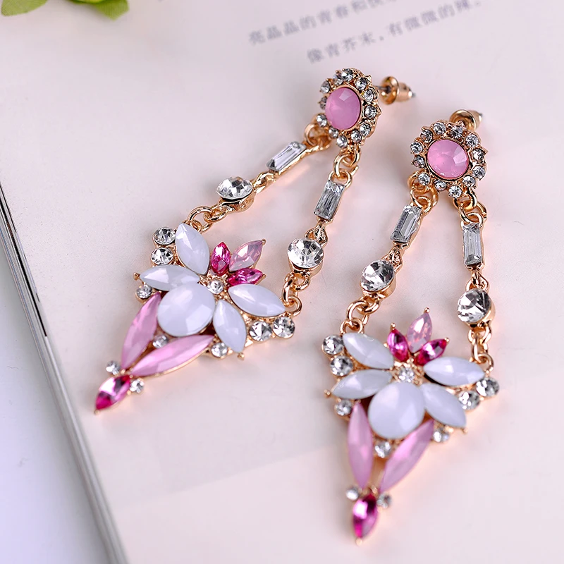 LUBOV 3 Colors Unique Design Colorful Opal Stone Drop Earrings Women Elegant Crystal Earrings Trendy Earrings Gift Jewelry New