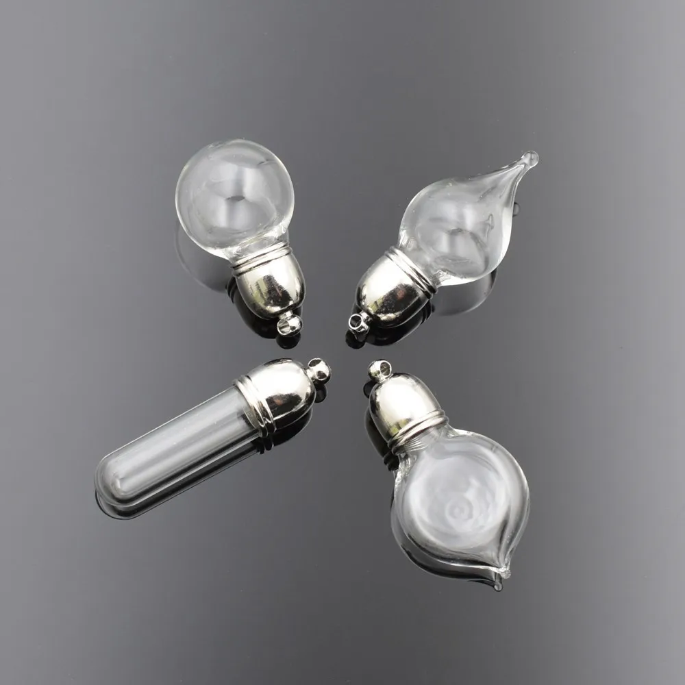 1pieces 8mm Bottle Mouth Glass Vial Pendant With Metal Cap Mini Glass Bottle Name On Rce Art Jewelry Making Component