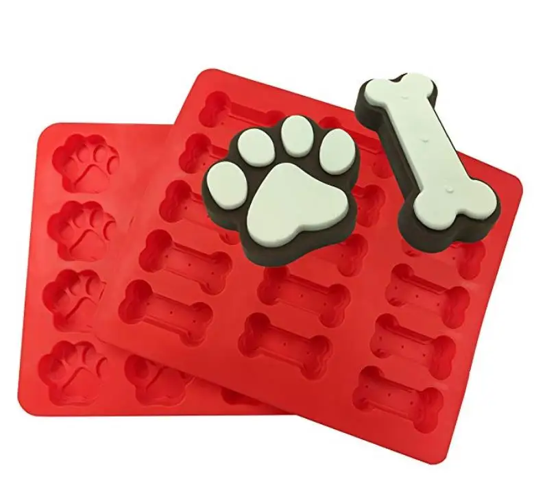 

Food Grade Ice Cube Trays Cooler Puppy Paw Bone Rocket Cake Pan Silicone Treats Biscuit Baking Mold Cookie Cutter red