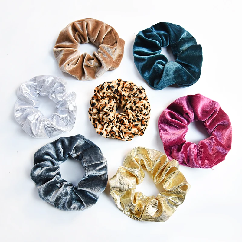 2019 Lady Hair Scrunchies Ring fasce per capelli elastici colore puro Bobble Sports Dance Velvet Soft Leopard Women Scrunchies Hairband