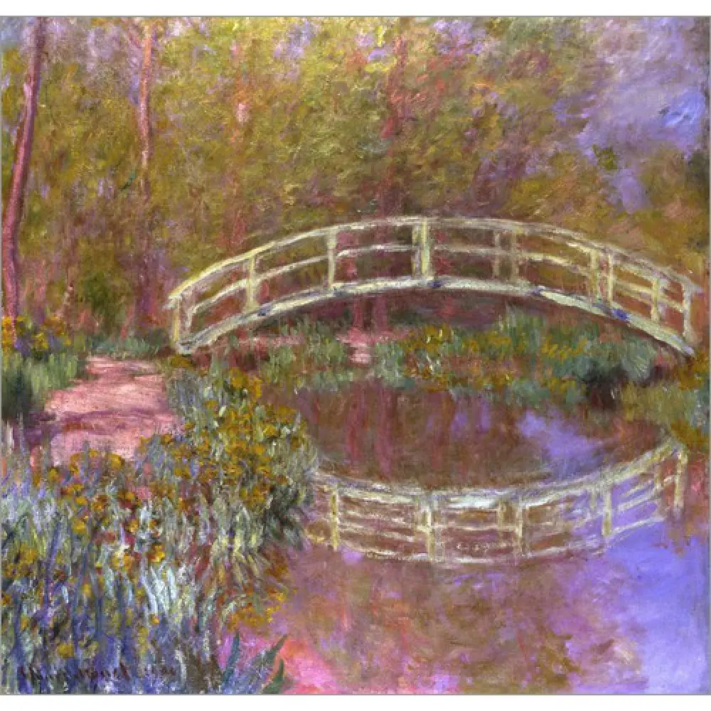 

High Quality Claude Monet Modern Art Japanese Bridge Autumn Season Oil Paintings Reproduction Hand Painted Large Square Size