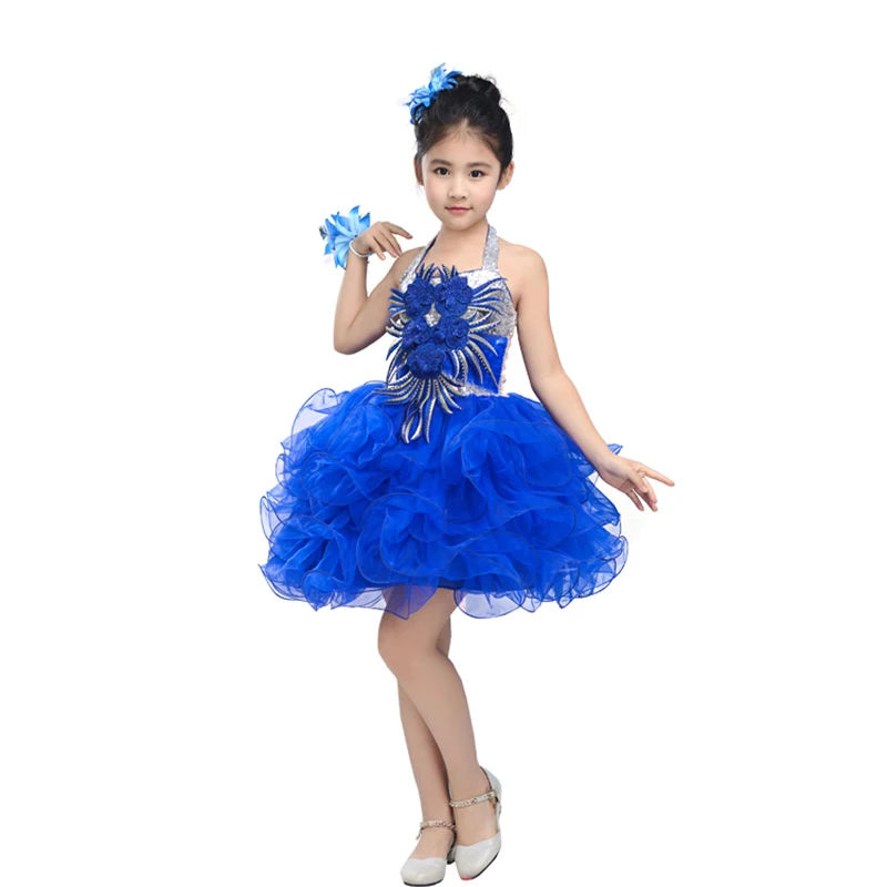 Children Jazz Dance Girl Stage Costumes sequins Cute Tutu performance clothing net yarn skirt Hip Hop Stage Dancing Suits