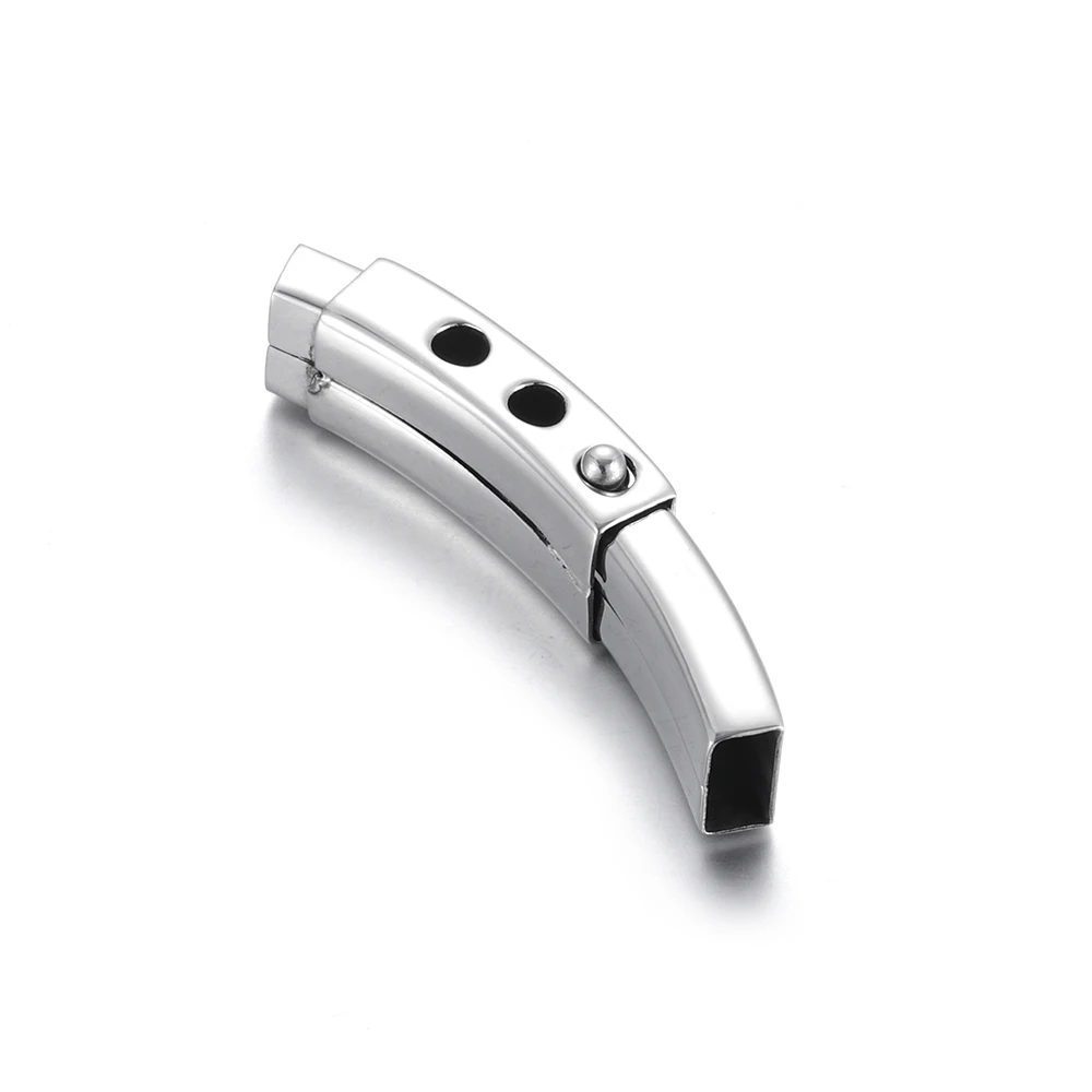 Stainless Steel Bayonet Clasp Hole 8*4mm Adjustable Curved Tube Leather Cord Clasps DIY Bracelet Jewelry Making Supplies