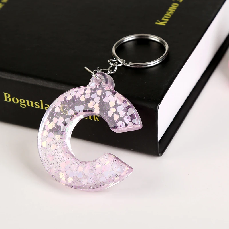1PC Keyring  English Letter Keychain 26 English word Glitter Resin A TO Q Handbag Charms for Woman