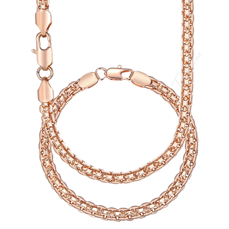 Jewelry Sets For Women 585 Rose Gold Color Bracelet Neckalce Set Bismark Link Chain Dropshipping Woman Jewelry  Gifts 5mm HGS275