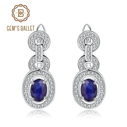 GEM'S BALLET 1.89Ct Natural Blue Sapphire Vintage Earrings 925 Sterling Silver Gemstone Drop Earrings For Women Wedding Jewelry