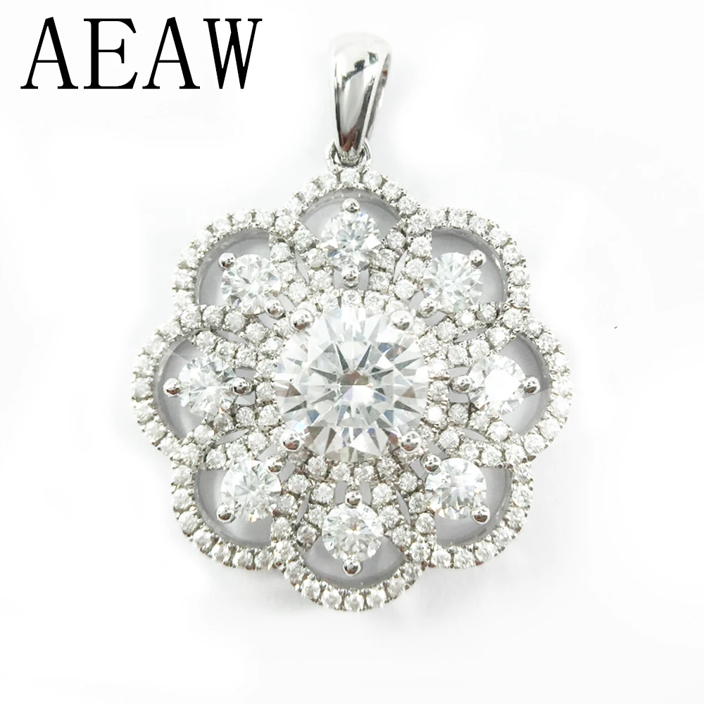 

AEAW 14K Whtie Gold F Color Lab Grown Moissanite Pendant with moissanite Accents Solid Women Slide Pendant