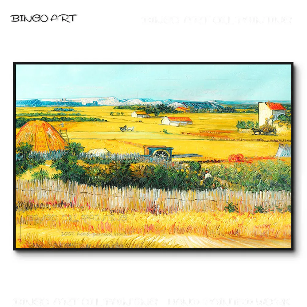 

Skilled Artist Hand-painted High Quality Impressionist Field Harvest Scene Oil Painting Reproduce Van Gogh Harvest Oil Painting