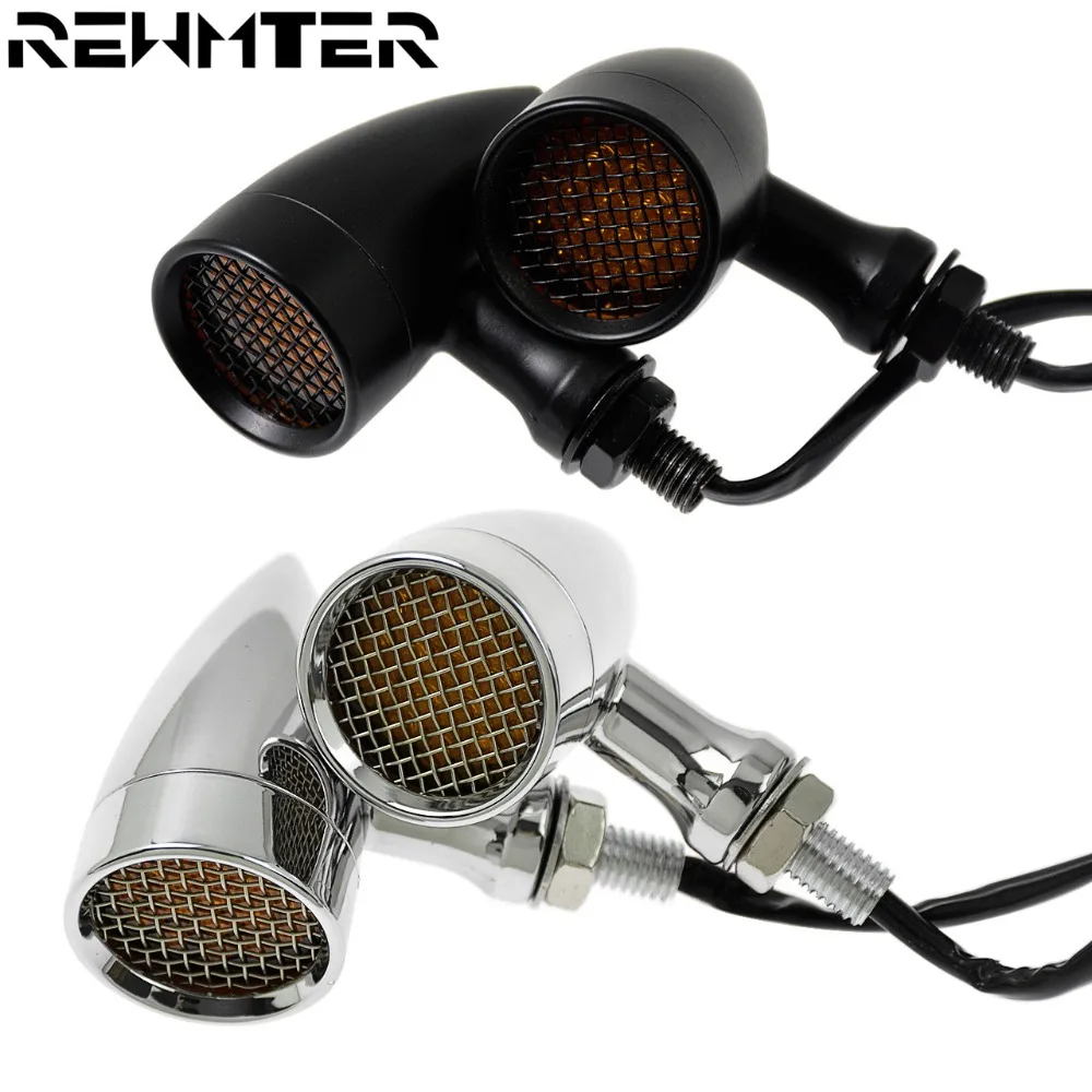 

Motorcycle Black Chrome Turn Signal LED Brake Lights Lamp Retro Mesh Lens Bullet For Harley Chopper Bobber For Kawasaki