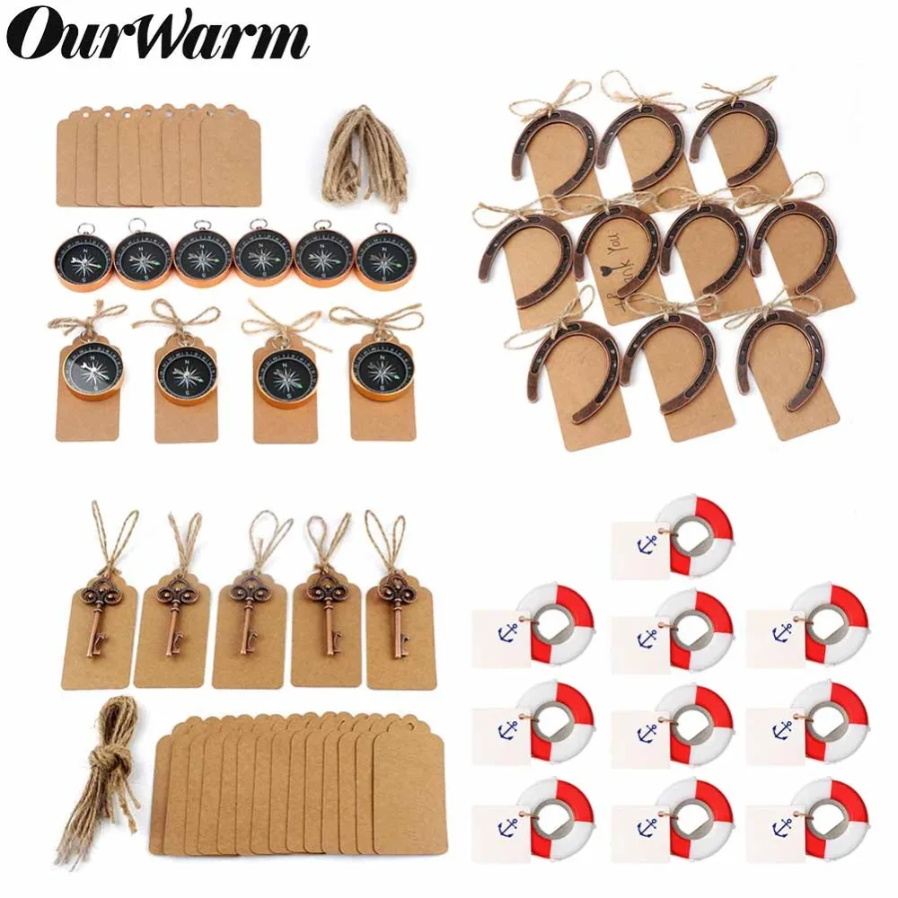 OurWarm 10Pcs Wedding Souvenirs Key Bottle Opener+Tags Compass Anniversary Wedding Gifts for Guests Valentine's Day Present