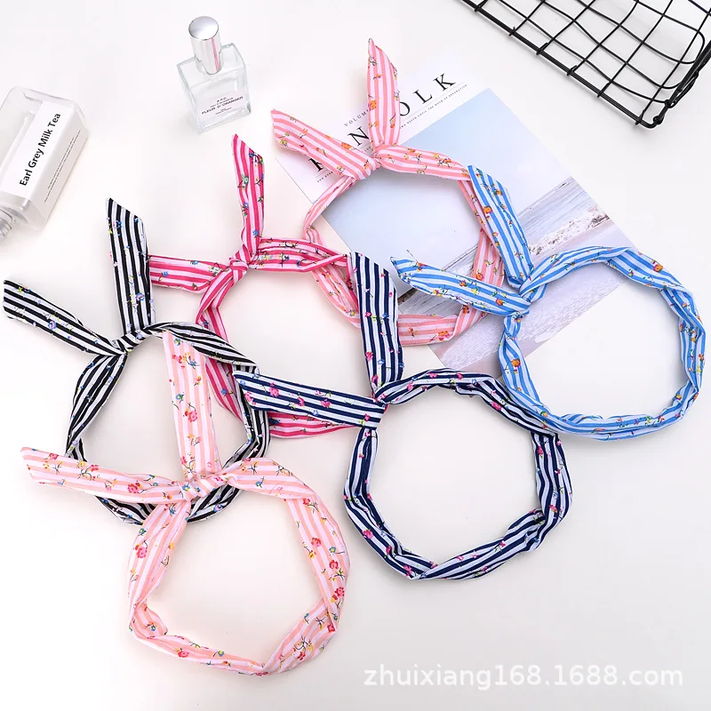 Lovely Girls Bow Knot Floral Headband Hairband Rabbit Ear Feather Arrow Print Head Wrap Hair Band Accessories