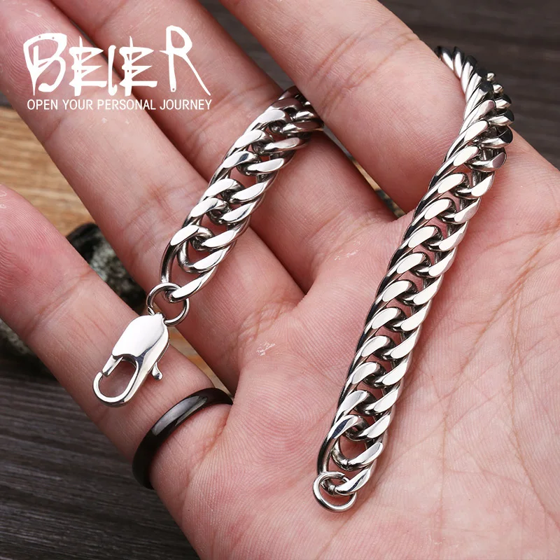 Beier new store  7mm/9mm wide 316L stainless steel bracelet Machine knitting chain bracelet LLBR-C006