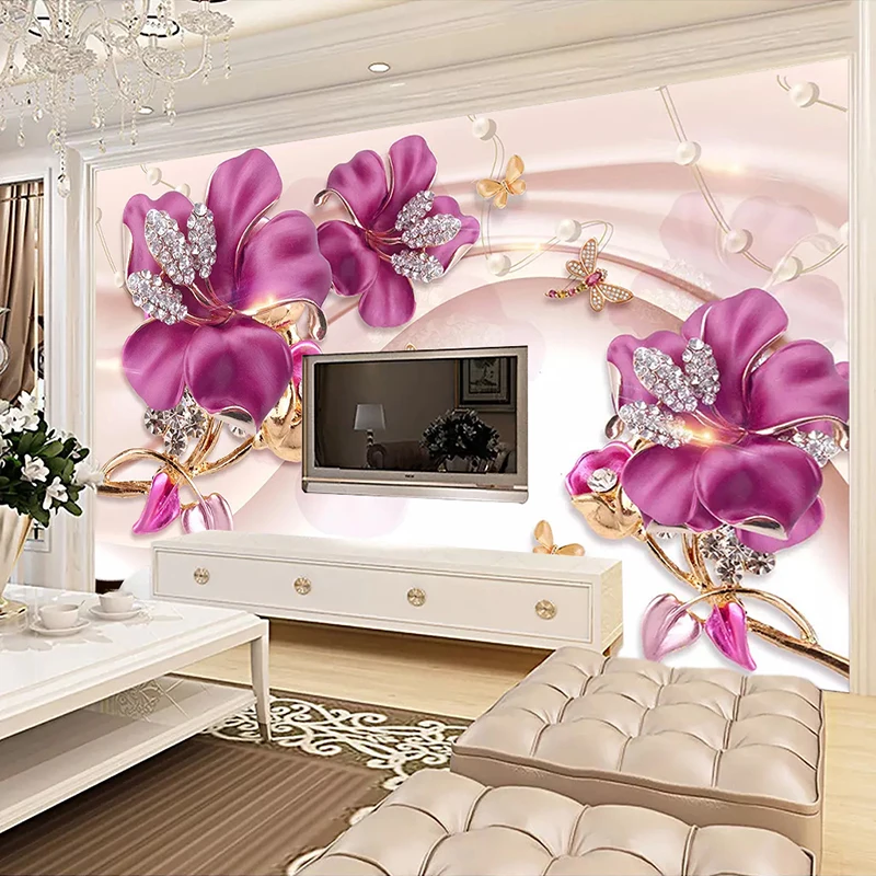 Custom Mural Wall Paper 3D Stereoscopic Flower Jewelry Living Room TV Background Wall Decorative Wall Painting Photo Wallpaper