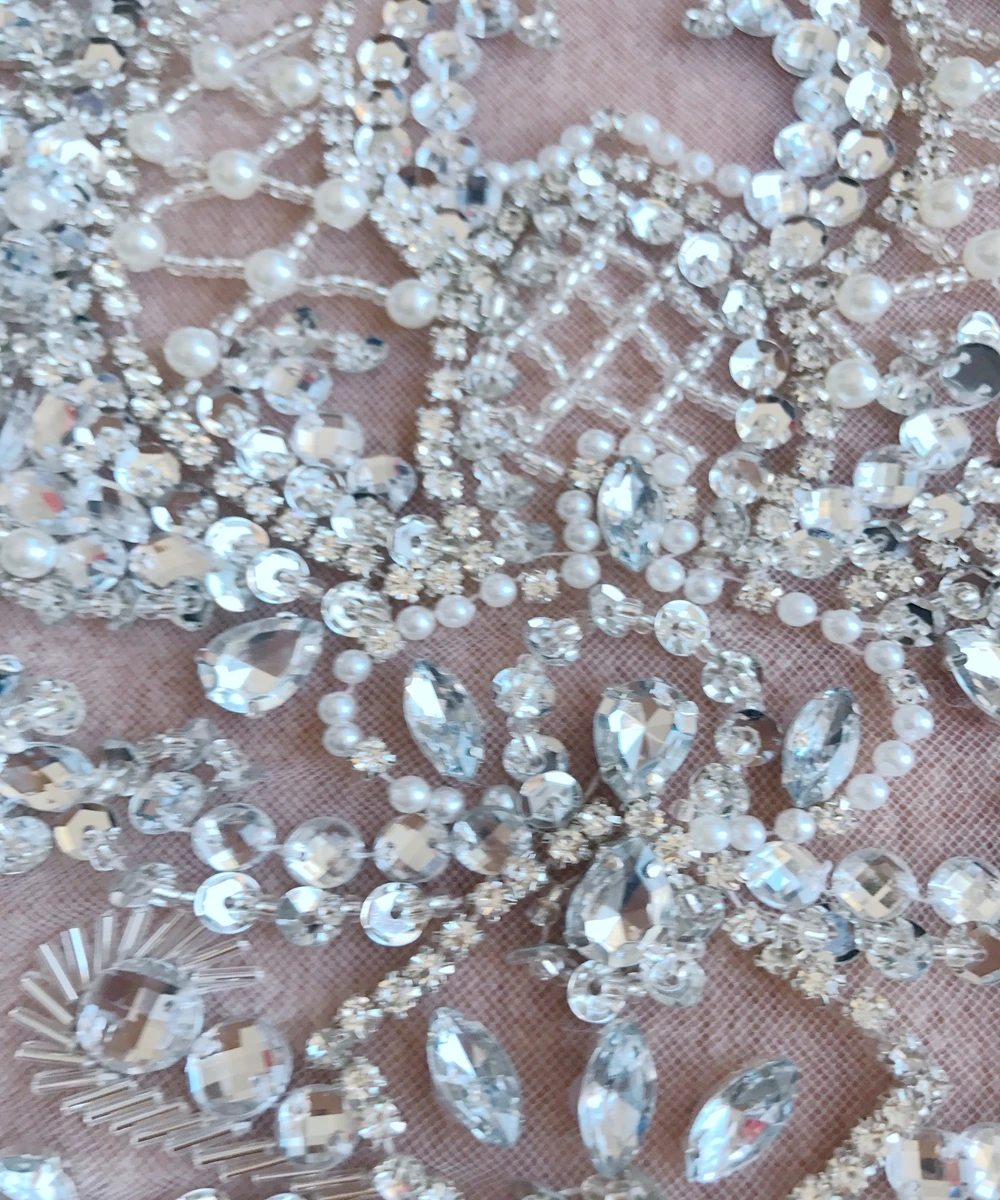 ZBROH Pure hand made sew on Rhinestones applique on mesh silver/gold/multicolored crystals patches 39*29cm dress accessory