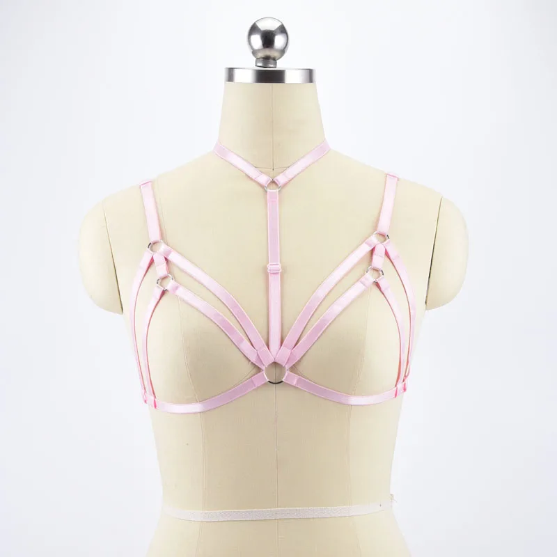 Crop Top Bondage Lingerie reggiseno senza coppa regolabile petto aperto imbracatura reggiseno giarrettiere Sexy imbracatura erotica per body anni '90 O0499