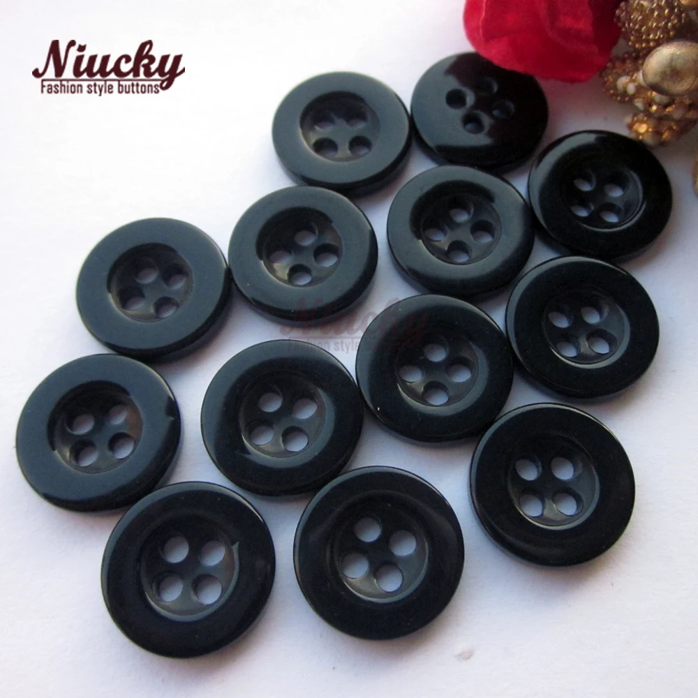 Niucky 9mm - 12mm 4 Holes High Grade White / Black Resin Shirt Buttons for Clothing Basic Resin Sewing Accessories R0201-008wb