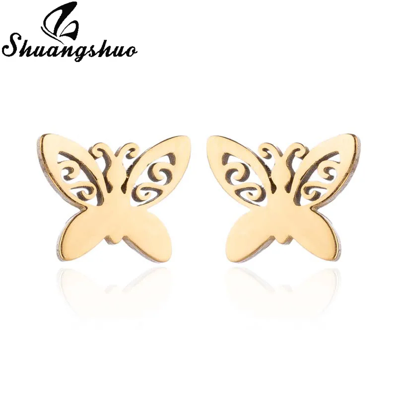 Shuangshuo Animal Butterfly Earings For Women Stud Earrings Stainless Steel Tiny oorbellen Pendientes Small Earing brinco